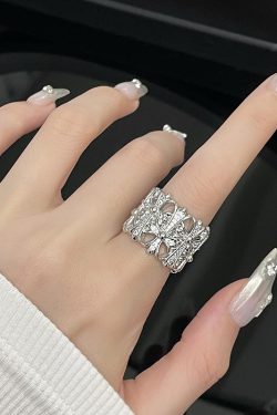 Diamond-Studded Cross Ring for Women, Unique Heavywork Design, Fashionable Statement Ring for Index Finger