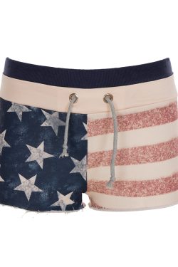 Distressed Low-Waist Tied Hot Pants with Millennium Retro National Flag Print - Casual Y2K American Style
