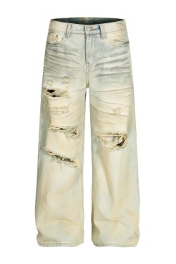 Distressed Ripped Jeans for Men - American High Street Style Straight Leg Pants