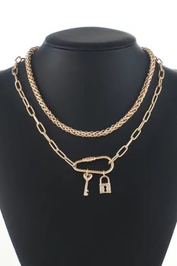Double-Layer Chain Necklace for Women - Retro European American Style with Lock and Key Pendant - Trendy Layered Clavicle Jewelry