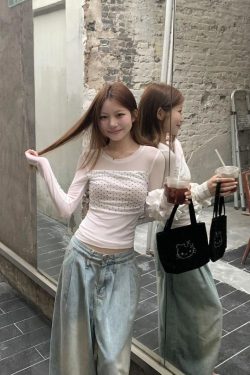 Double-Layer Mesh Long Sleeve Women's Summer Slim Fit Polka Dot Spliced T-Shirt - Trendy Versatile Top for a Chic Look
