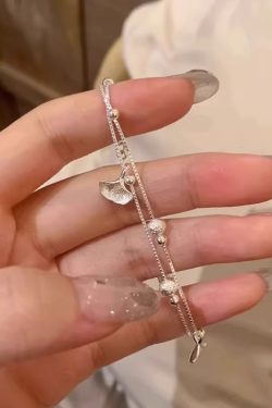 Double-Layer Stacked Ginkgo Leaf Bracelet for Women - Trendy Light Luxury Jewelry for 2024, Exquisite Niche Design
