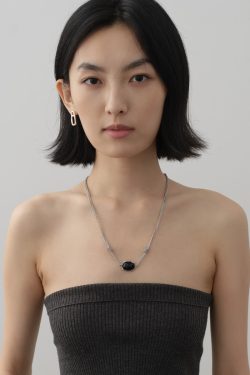 Double Layer Twisted Knot Lava Stone and Black Agate Clavicle Necklace - Retro Trendy Jewelry