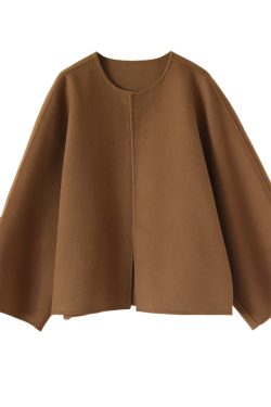 Double-Sided Cashmere Wool Short Coat, No-Button Design, Chic Short Silhouette, High-Quality Outerwear