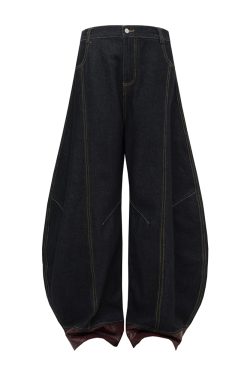 Double-Sided Seam Snake Skin Fabric Splicing Wide-Leg Curved Knife Jeans - Trendy Y2K Style Denim Trousers for a Chic Look
