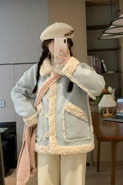 Double-Sided Suede Blue Shearling Warm Fur Coat for Women - Early Spring Fashion, Thick Layered Design, Cozy Outerwear