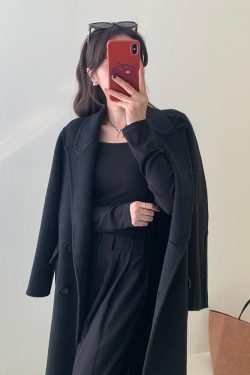 Double-Sided Woolen Coat with Thickened Shoulders for Autumn and Winter - High-End Cashmere Blend for Petite Sizes