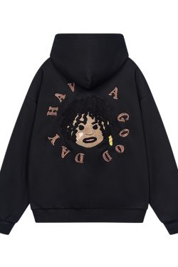 Dreadlocked Black Kids Embroidered Plush Hoodie - Hip-Hop Street Style Fashion, Trendy Urban Wear