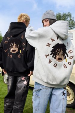 Dreadlocked Black Kids Embroidered Plush Hoodie - Hip-Hop Street Style Fashion, Trendy Urban Wear
