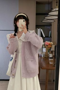 Early Spring Slimming Purple Knitted Cardigan Short Top Women's Sweater for Casual Chic Style