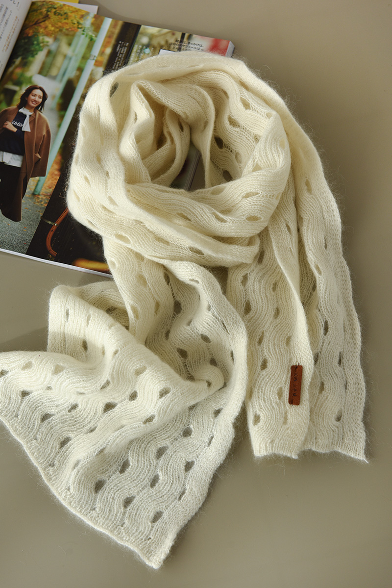 Elegant 100% Cashmere Long Striped Hollow Scarf - Soft, Warm, and Versatile Neck Accessory for Chic Layering