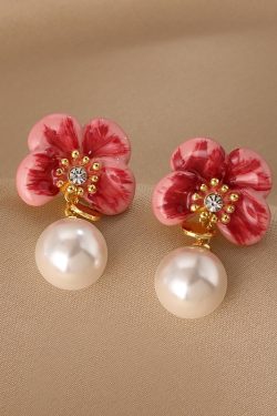 Elegant 3D Flower Pearl Earrings for Women, French Light Luxury Design, Chic Socialite Accessories, Trendy 2024 Style