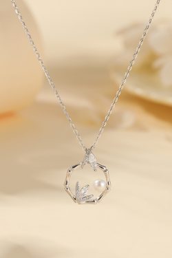 Elegant Bamboo Bead Pearl Necklace for Women, 925 Sterling Silver Clavicle Chain, Decorative Jewelry, Classy Style