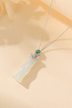Elegant Bamboo Joint Hetian Jade & Pure Silver Necklace for Women, Blue and White Porcelain Design, Clavicle Chain, Classy Jewelry