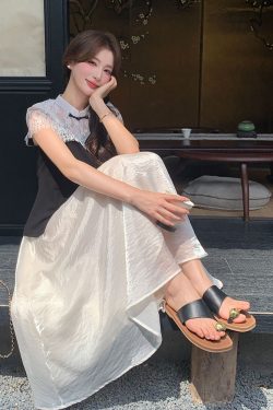Elegant Chinese-Style Lace Spliced Two-Piece Skirt Set for Women - Retro Summer 2025 Half Skirt Fashion