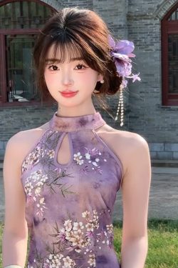 Elegant Chinese-Style Purple Floral Tassel Hair Clip - Light Luxury High-End Side Accessory for Women