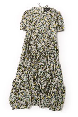 Elegant Floral Beaded Round Neck Pleated Casual Dress - Summer European Style with Tied Design, Perfect for 90s and Y2K Inspired Looks