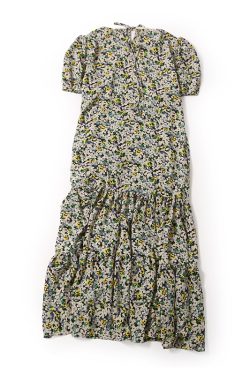 Elegant Floral Beaded Round Neck Pleated Casual Dress - Summer European Style with Tied Design, Perfect for 90s and Y2K Inspired Looks
