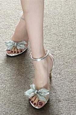 Elegant French-Style High-Heeled Sandals for Women, Summer 2025, Rhinestone One-Strap, Thin Heels, Bow Tie for Dresses