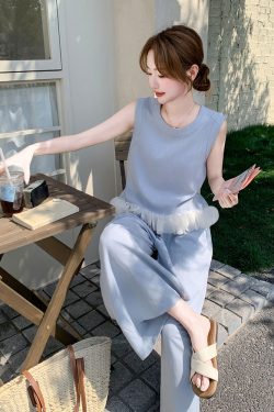 Elegant French Temperament Two-Piece Suit for Women - Summer 2025 High-End Vest & High-Waisted Wide-Leg Pants Set
