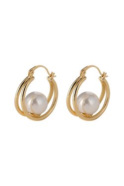 Elegant Gold Circle Pearl Earrings for Women, French Minimalist Design, Unique Versatile Ear Clips, Chic Accessories for Any Occasion