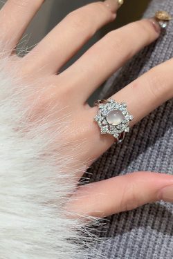 Elegant Imitation White Jade Agate Zircon Ring for Women, Pure Silver, High-Quality Light Luxury Index Finger Jewelry