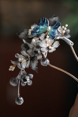 Elegant Ink Wash Flower Hairpin - U-Shaped Ancient Style Hair Accessory for Hanfu, Qipao, and Horse-Face Skirt