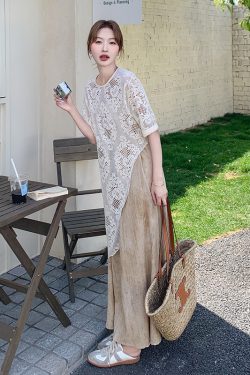 Elegant Lace Cover-Up Two-Piece Dress for Summer - Trendy May Day Outfit, Stylish Summer Fashion, Perfect for Outdoor Events