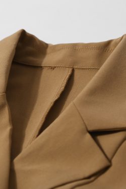Elegant Lapel Double-Breasted Rhinestone Mesh Sleeve Casual Dress Coat for Women - European Spring Autumn Fashion Trend