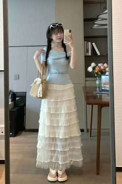 Elegant Layered White Midi Skirt for Summer - Flattering Half-Length Cake Skirt, Sweet and Delicate Style