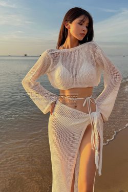 Elegant Long Sleeve Knitted Swimsuit for Small Chest - Gathered Design, Sexy Pure Desire Style, Perfect for Hot Spring Vacations