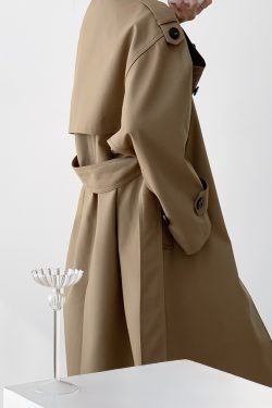Elegant Mid-Length Double-Breasted Trench Coat for Women - Classic Silhouette, Perfect for Spring Fashion