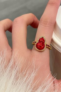 Elegant Open Finger Ring for Women - Super Bright Festive Big Red Gourd Design, Light Luxury, High-End Style