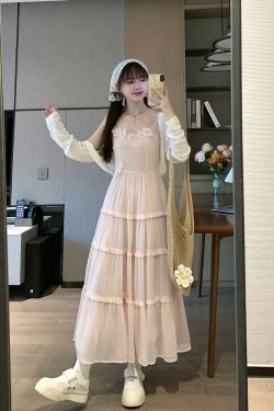 Elegant Pink Spaghetti Strap Dress with Flared Skirt - 2025 Spring/Summer Vacation Style, Perfect for Y2K and 90s Fashion Lovers