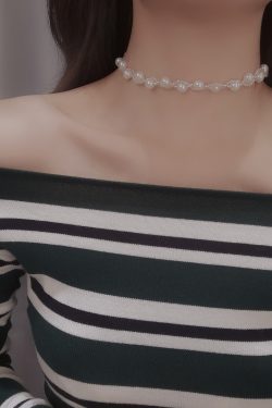Elegant Retro Pearl Necklace for Women with Transparent Rice Beads Collar Chain - Modern French Style Jewelry