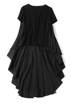 Elegant Round Neck Spliced Pleated Tail Short Sleeve T-Shirt for Women - 2025 Summer Fashion, Casual Chic Style