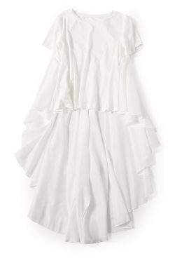 Elegant Round Neck Spliced Pleated Tail Short Sleeve T-Shirt for Women - 2025 Summer Fashion, Casual Chic Style