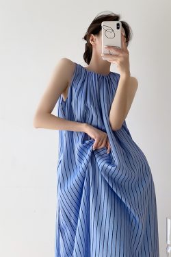 Elegant Striped Sleeveless Dress for Women - Summer Tank Maxi Dress with Niche French High-End Feel