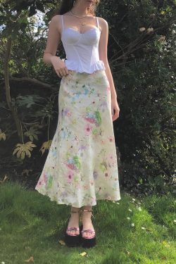 Elegant Vintage Retro Plant Series Mermaid Long Skirt - Low Waist Versatile Design - Chic Y2K Fashion for Effortless Style
