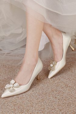 Elegant White Satin High-Heeled Wedding Shoes - 2025 French Bridal Style Dress Shoes
