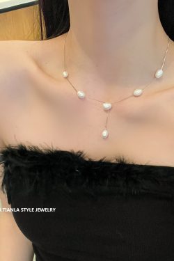 Elegant Y-Shaped Tassel Natural Freshwater Pearl Necklace for Women, S925 Silver, Light Luxury Collarbone Chain