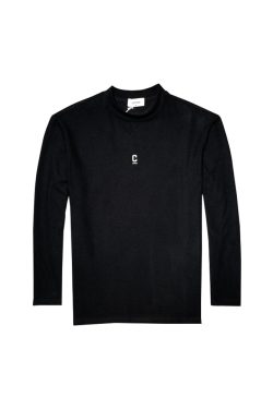 Embroidered Fleece Long-Sleeve T-Shirt for Men, Solid Color, Half-High Collar, Casual Warm Base Layer for Autumn & Winter