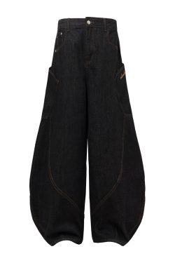 Embroidered Letter Pocket Cargo Denim Wide-Leg Baggy Jeans - Curved Knife Design, American Original Style