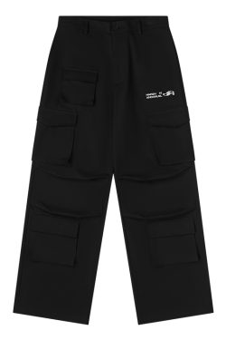 Embroidered Multi-Pocket Casual Work Pants - Clean Fit, Harsh and Cruel Style, Perfect for Everyday Wear and Y2K Fashion