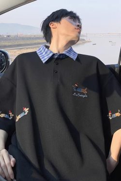Embroidered Sausage Dog Polo Shirt for Men, Plus Size Loose Fit, Summer Short Sleeve T-Shirt, Casual Lazy Style