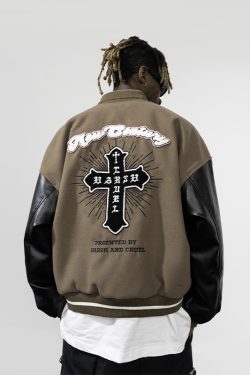 Embroidered Vintage Baseball Jacket - Trendy Loose Coat with American Style, Perfect for Casual Wear