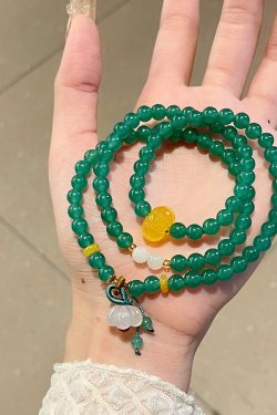Emerald Bead Crystal Bracelet for Women - High-End Three-Layer Circle Accessory, Exquisite Luxury Jewelry