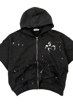 Endless Skull Ink Splash 3D Printed Short Sleeve Boxing Jacket Zipper Hoodie for Y2K and Streetwear Style