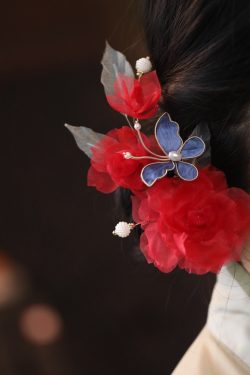 Ethereal Silk Embossed Hair Clips, Ancient Style Hair Accessories, Bride's Xiuhe Headdress, Chinese Cheongsam, Horse-Face Skirt Decor