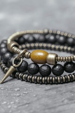 Ethnic Style Matte Black Agate Bracelet for Women - Multi-Layer Frosted Bead Jewelry, Bohemian Chic Accessory